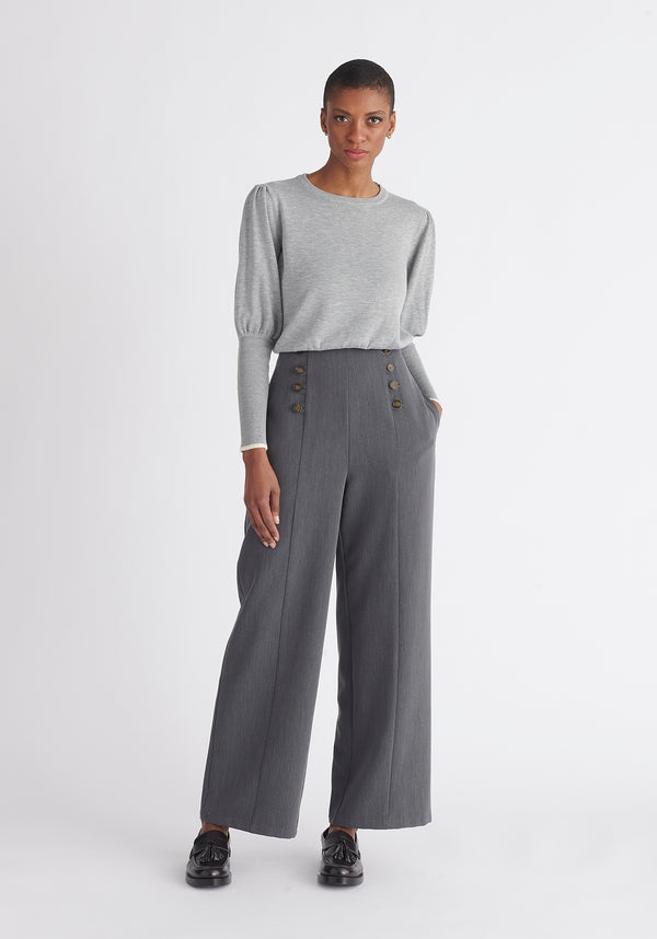 Paisie Contrast Colour Edge Knitted Top in Light Grey